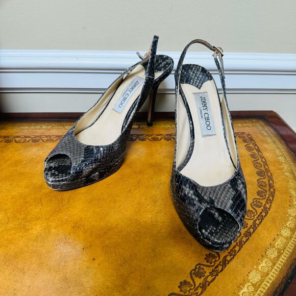 Jimmy Choo Clue Snakeskin Python Leather Slingback Platform Heels Nude Sz 38 1/2 - Picture 2 of 9